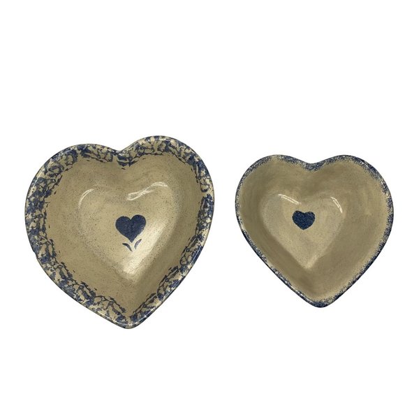 Heart Stone Wear Studio Pottery Nesting Blue Set of Two Farmhouse Rustic Country